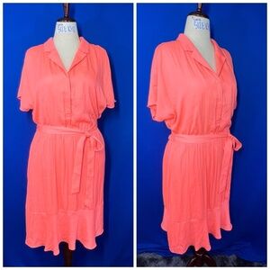 👗 |•BANANA REPUBLIC•| BRIGHT Coral Belted Shirt Dress Size 14